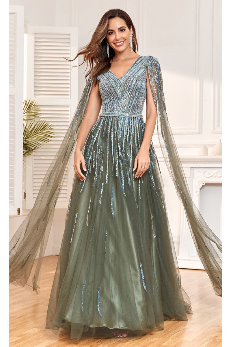 High Couture NR2306 A Line Long Formal Mesh Evening Dress