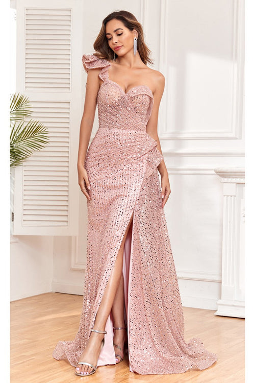 High Couture NR2308 Long Slit Formal Sequin Evening Dress