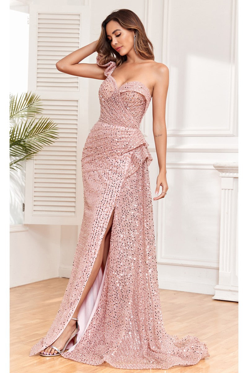 High Couture NR2308 Long Slit Formal Sequin Evening Dress