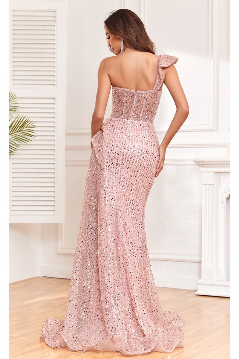 High Couture NR2308 Long Slit Formal Sequin Evening Dress