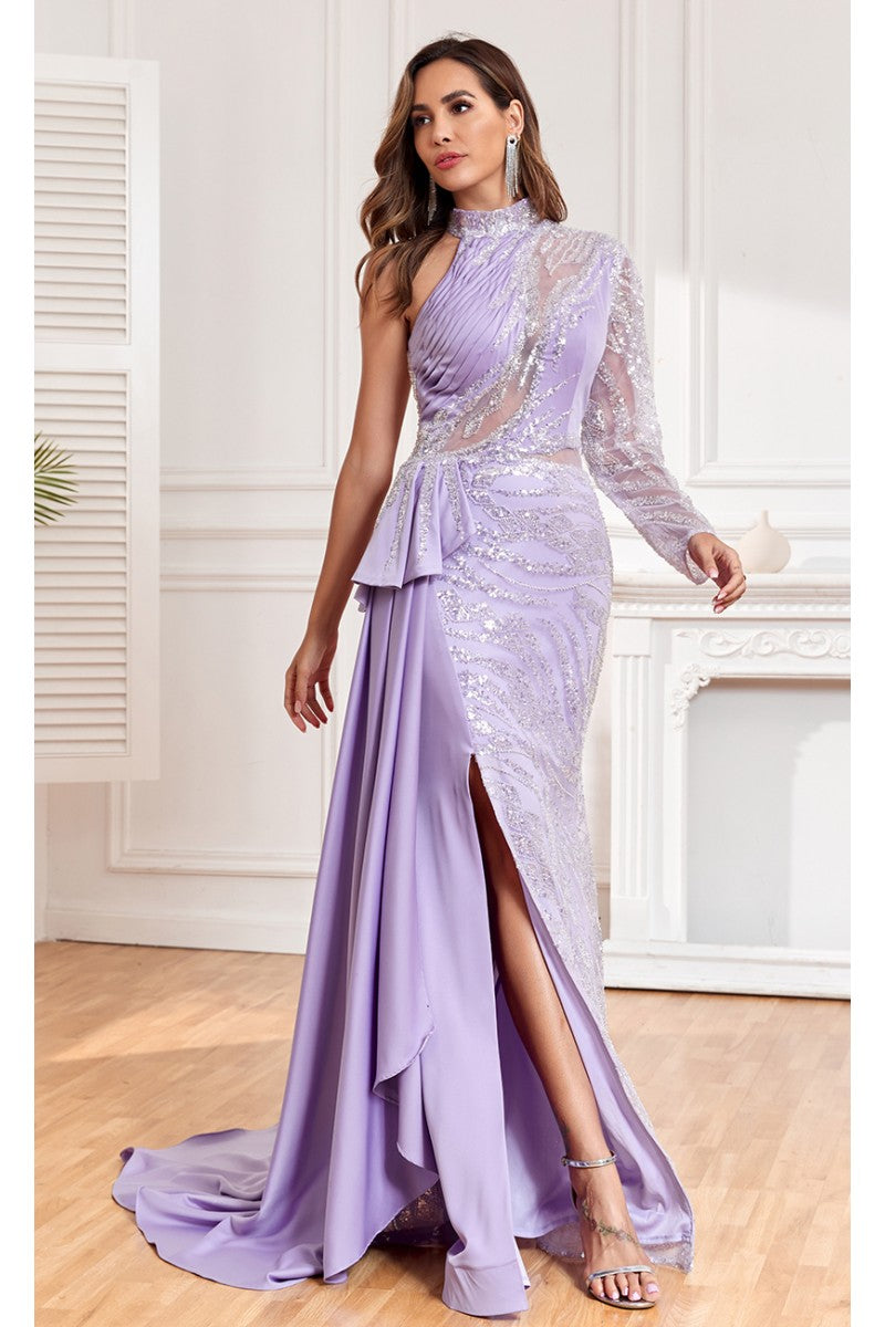 High Couture NR2311 Long Ruffle Slit Formal Beaded Evening Dress