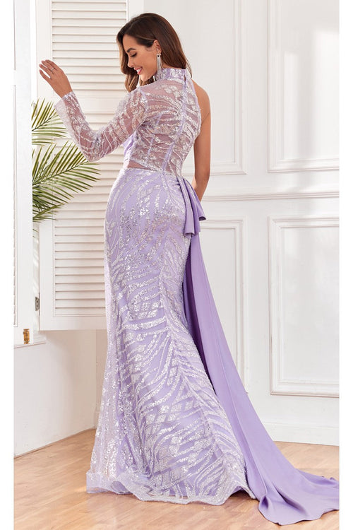 High Couture NR2311 Long Ruffle Slit Formal Beaded Evening Dress