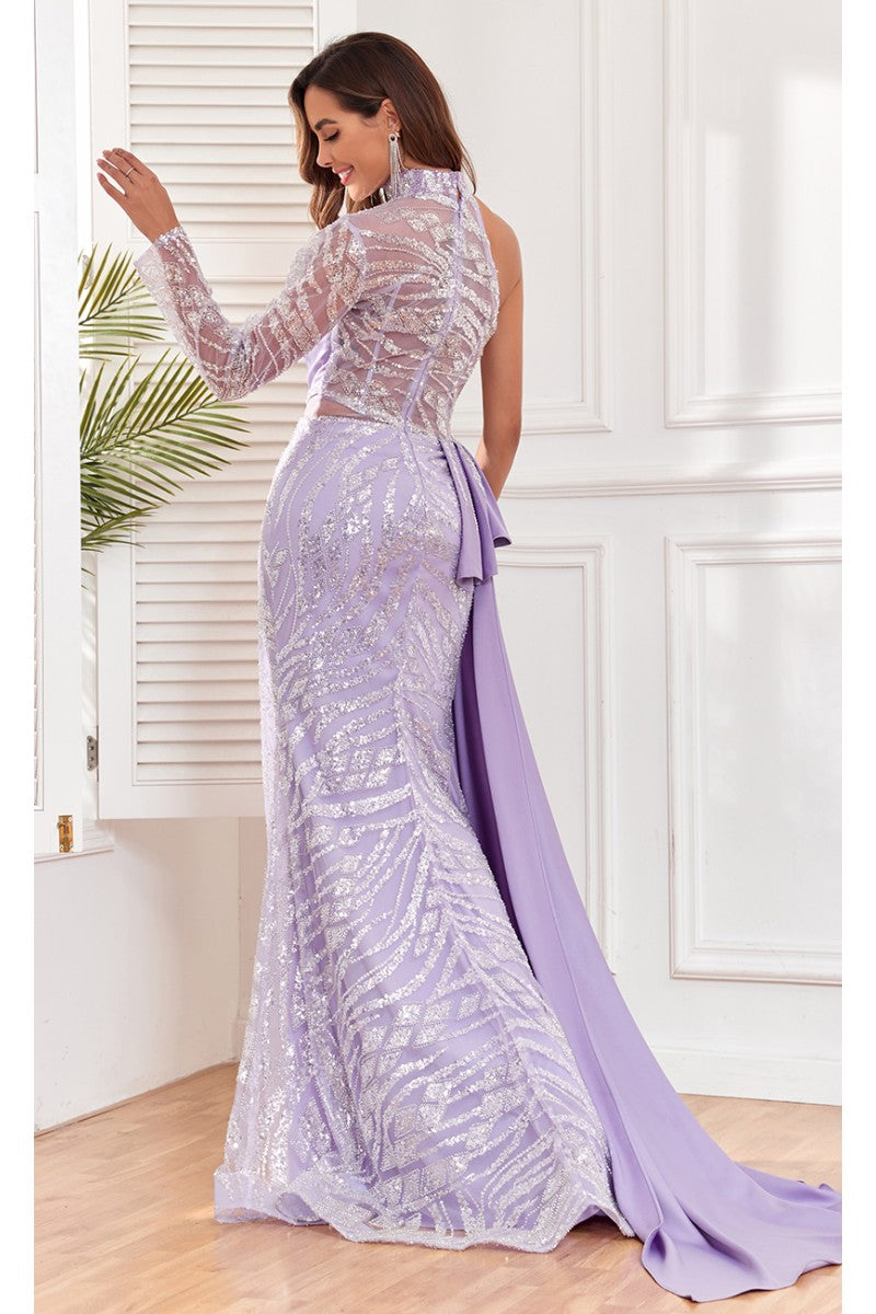 High Couture NR2311 Long Ruffle Slit Formal Beaded Evening Dress