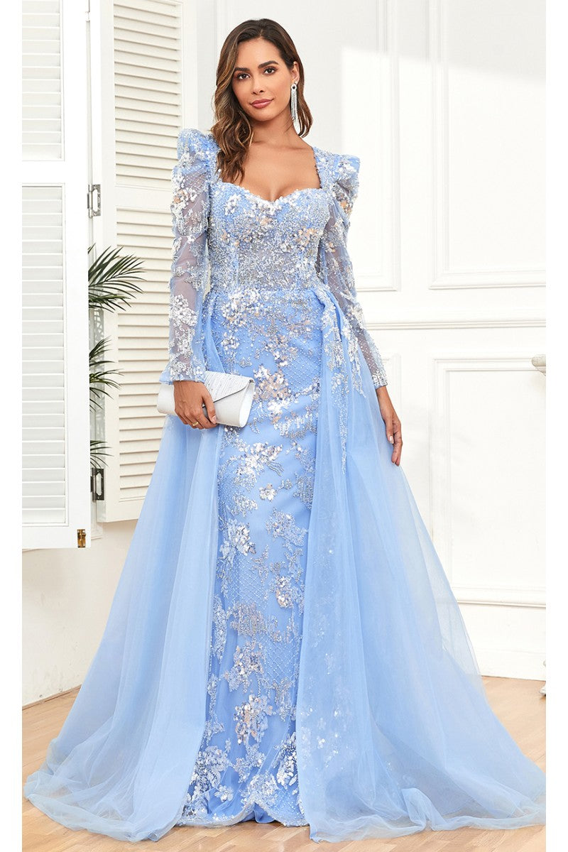 Formal Dresses Long Floral Lace Formal Evening Dress Blue