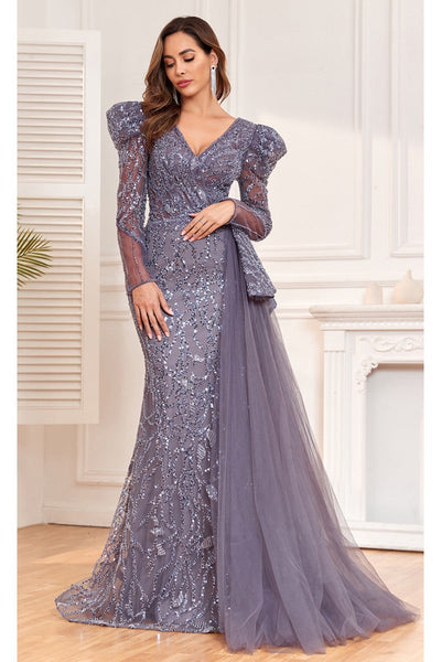 High Couture NR2314 Fitted Long Evening Lace Sequin Dress