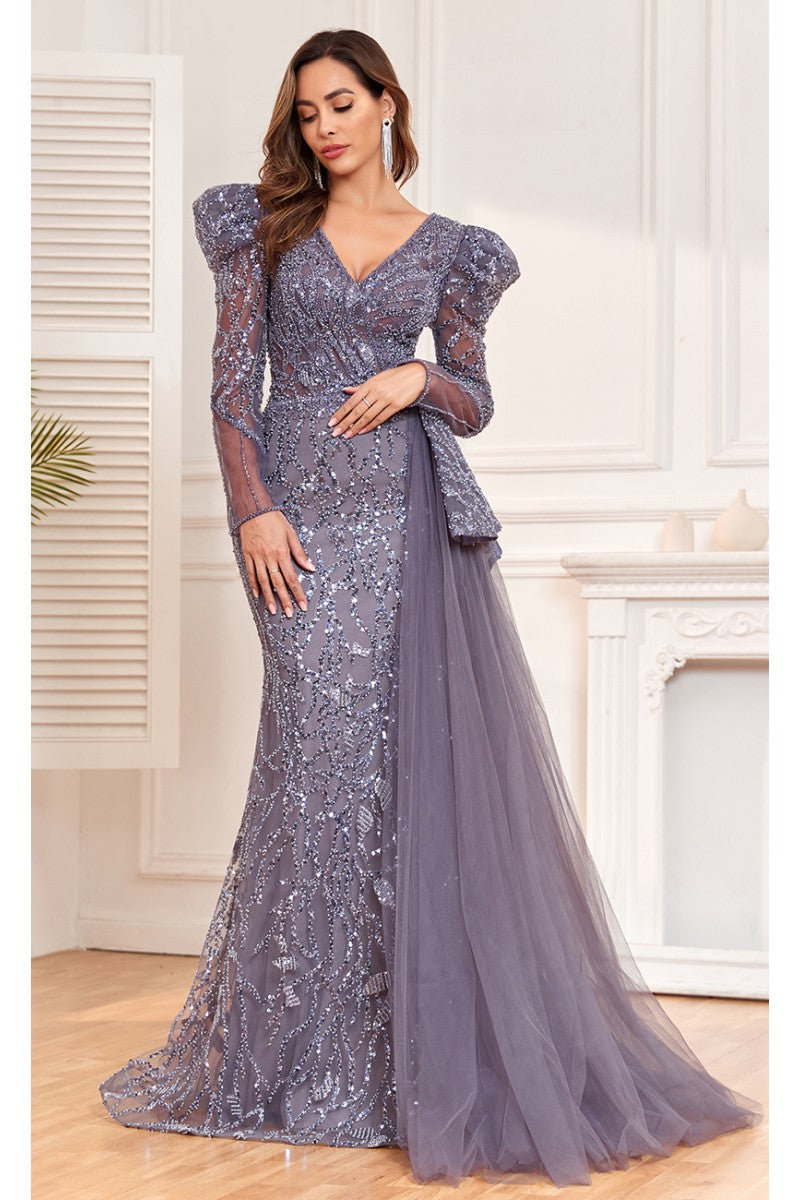 High Couture NR2314 Fitted Long Evening Lace Sequin Dress