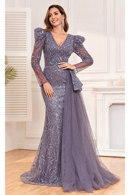 High Couture NR2314 Fitted Long Evening Lace Sequin Dress