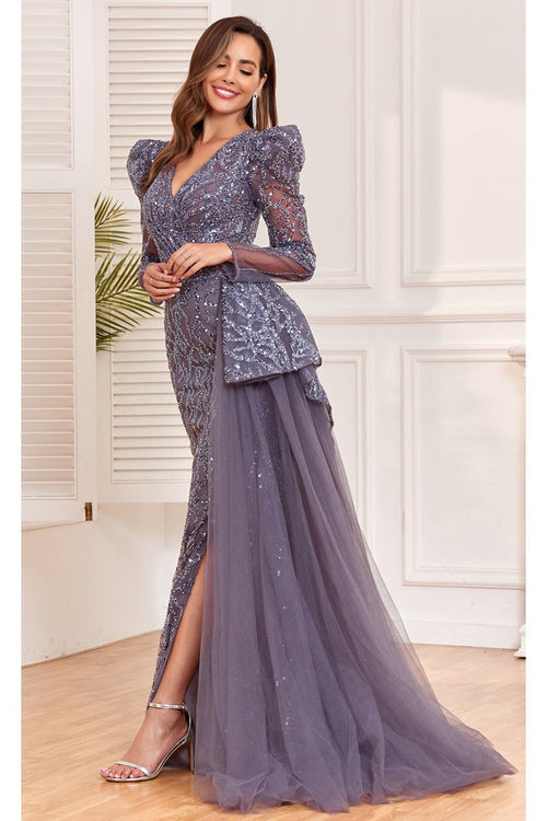High Couture NR2314 Fitted Long Evening Lace Sequin Dress