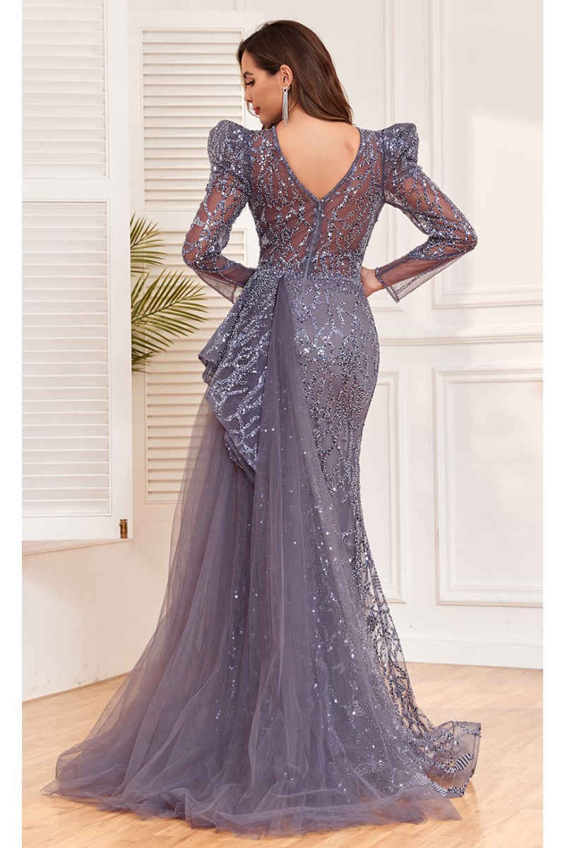 High Couture NR2314 Fitted Long Evening Lace Sequin Dress