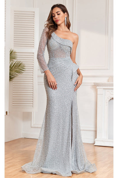 High Couture NR2325 Long Slit Formal Beaded Sequin Evening Dress