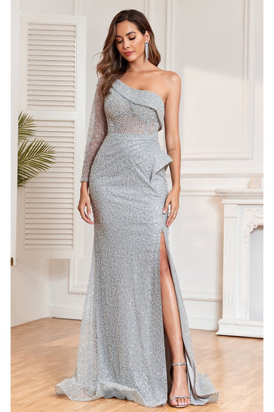 High Couture NR2325 Long Slit Formal Beaded Sequin Evening Dress