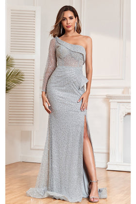 High Couture NR2325 Long Slit Formal Beaded Sequin Evening Dress