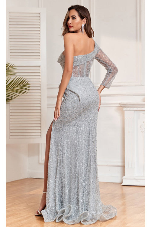 High Couture NR2325 Long Slit Formal Beaded Sequin Evening Dress