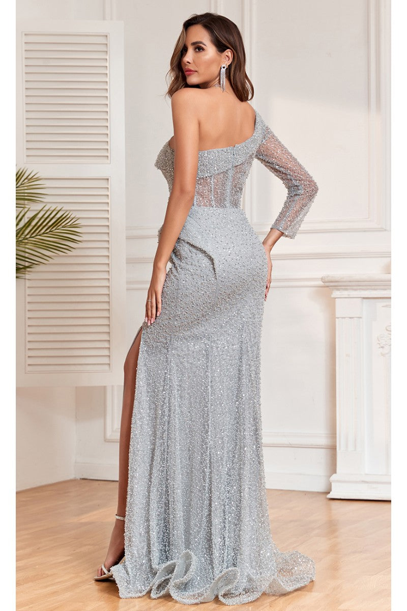 High Couture NR2325 Long Slit Formal Beaded Sequin Evening Dress