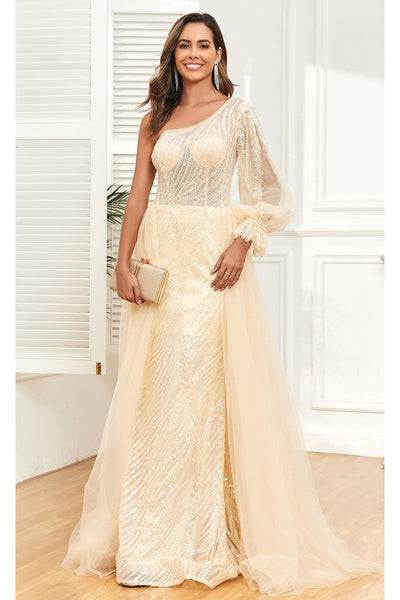 Formal Dresses Overskirt Long Formal Evening Dress Beige