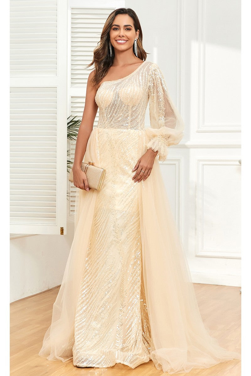 Formal Dresses Overskirt Long Formal Evening Dress Beige