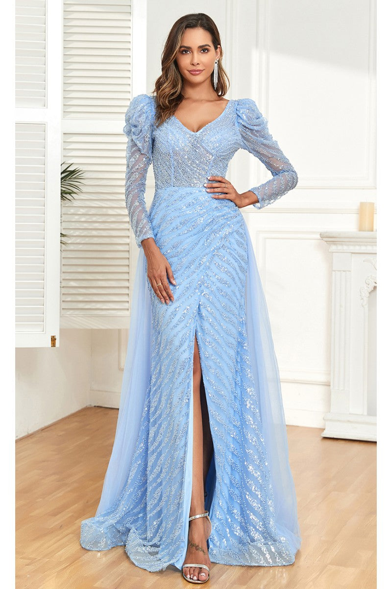 Formal Dresses Fitted Formal Long Evening Beaded Dress Blue