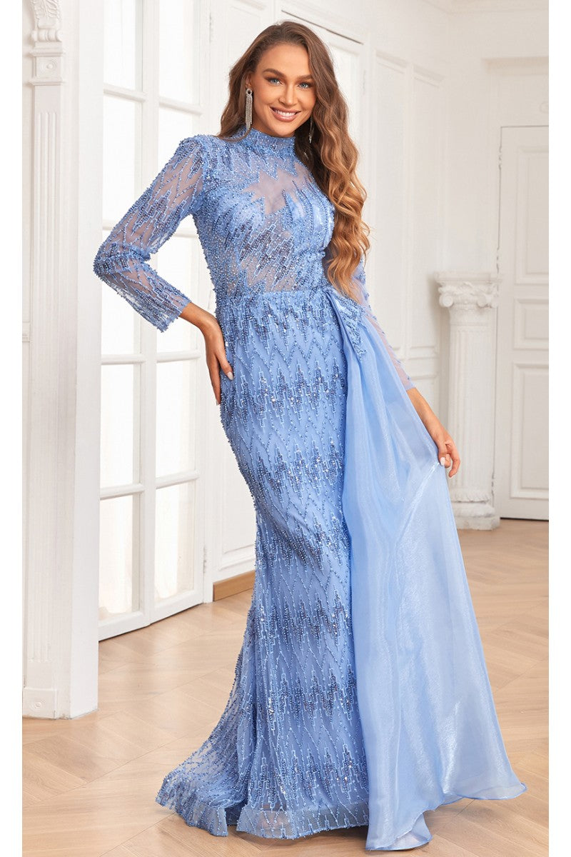 Formal Dresses Beaded Long Formal Evening Dress Blue