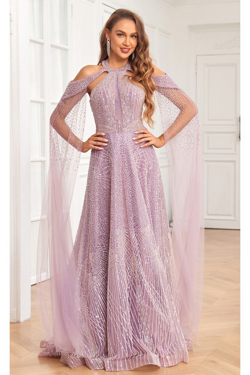 Prom Dresses A Line Ball Gown Long Formal Beaded Prom Dress Dusty Rose