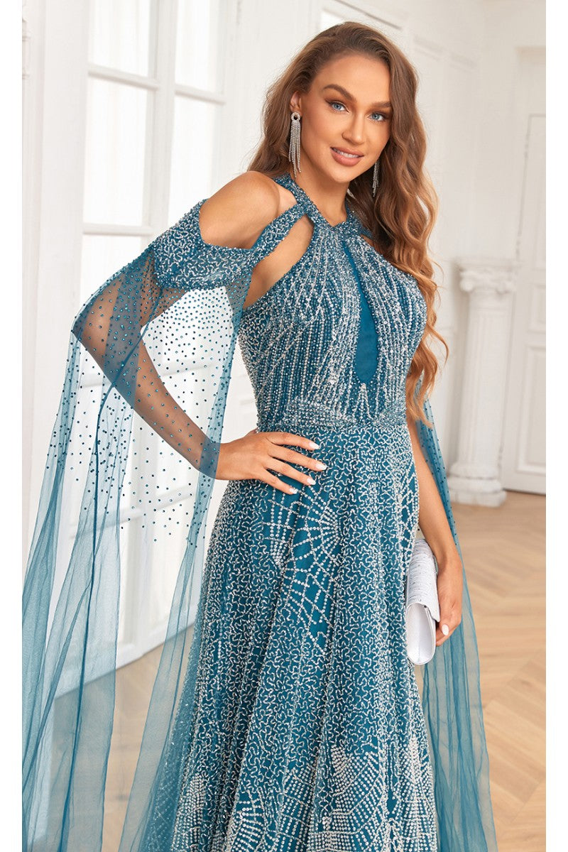 High Couture NR2340 A Line Ball Gown Long Formal Beaded Prom Dress