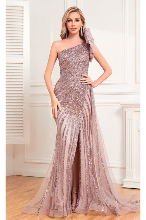 High Couture NR2342 Beaded Sequin Long Formal Evening Slit Dress