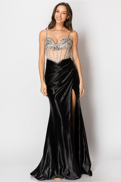 Prom Dresses Fitted Long Formal Slit Evening Dress Black