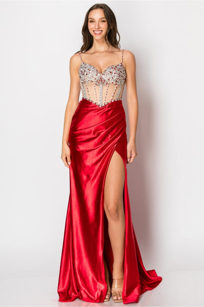 Prom Dresses Fitted Long Formal Slit Evening Dress Red