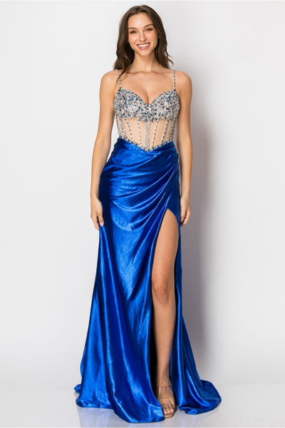 Prom Dresses Fitted Long Formal Slit Evening Dress Royal
