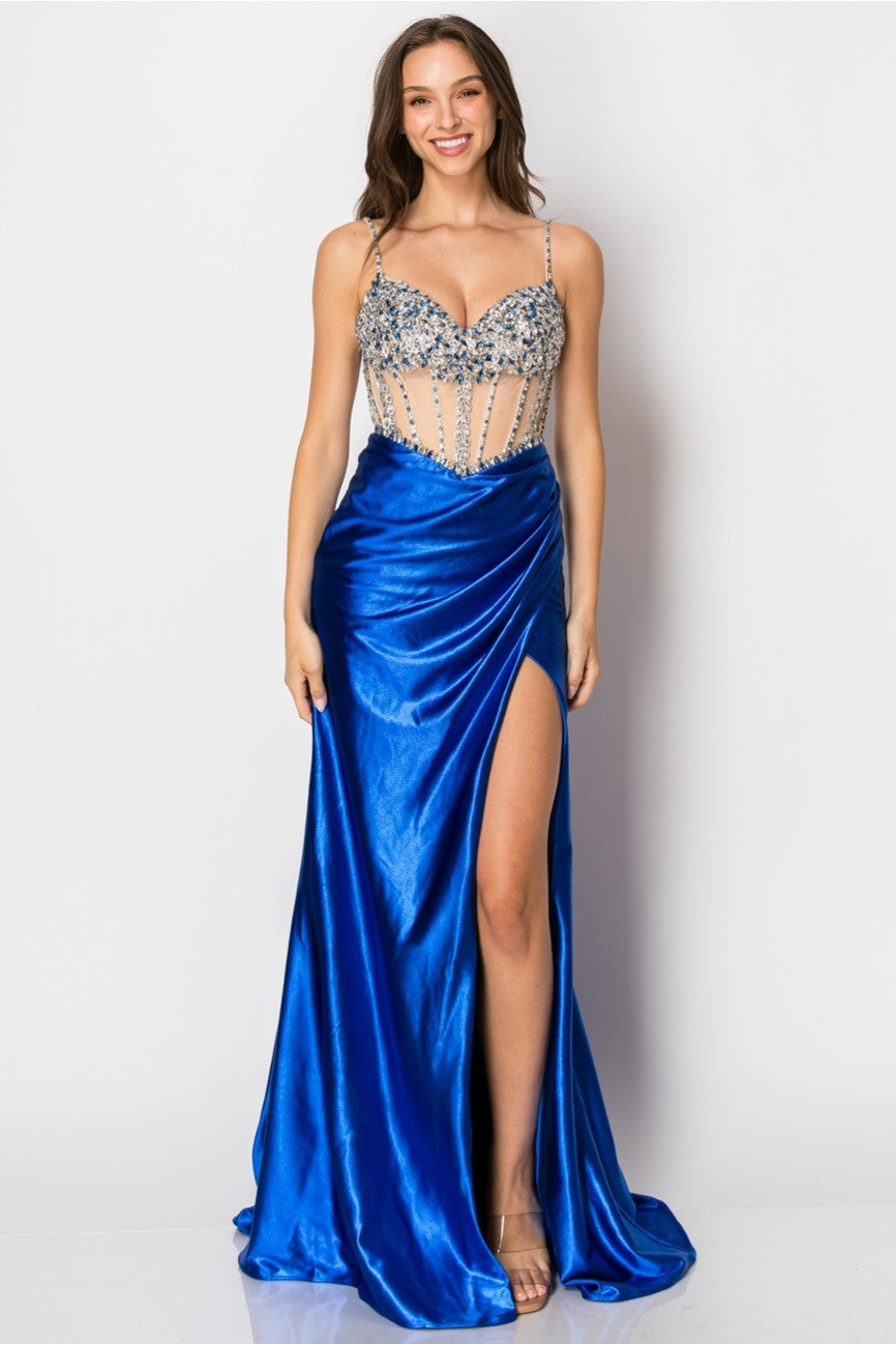 Prom Dresses Fitted Long Formal Slit Evening Dress Royal