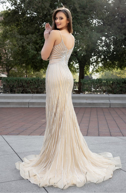 High Couture NR2408 Long Fitted Slit Formal Prom Dress