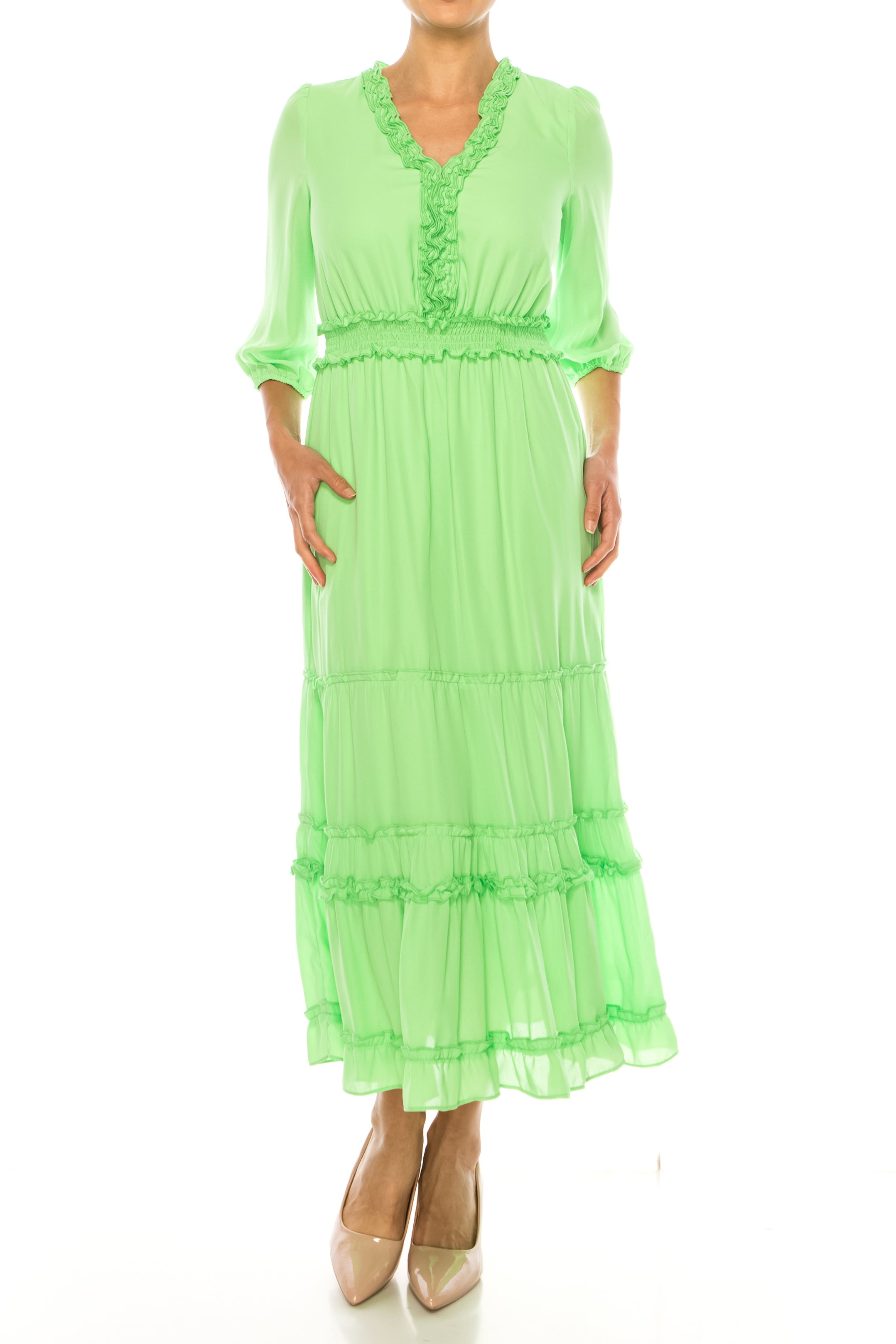 nicole miller maxi dress Smocked Waist Tiered SUMMER GREEN / 12 Mermaid Wedding Dresses & selling palm print royal blue quinceañera dress Color:CORAL MULTI
