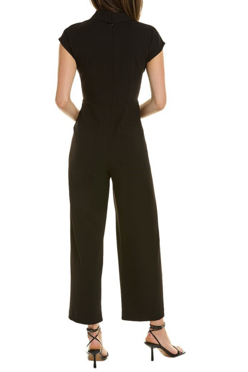 Nicole Miller MU3S11208 Very Black Faux Wrap Cap Sleeve Wide Leg Jumpsuit