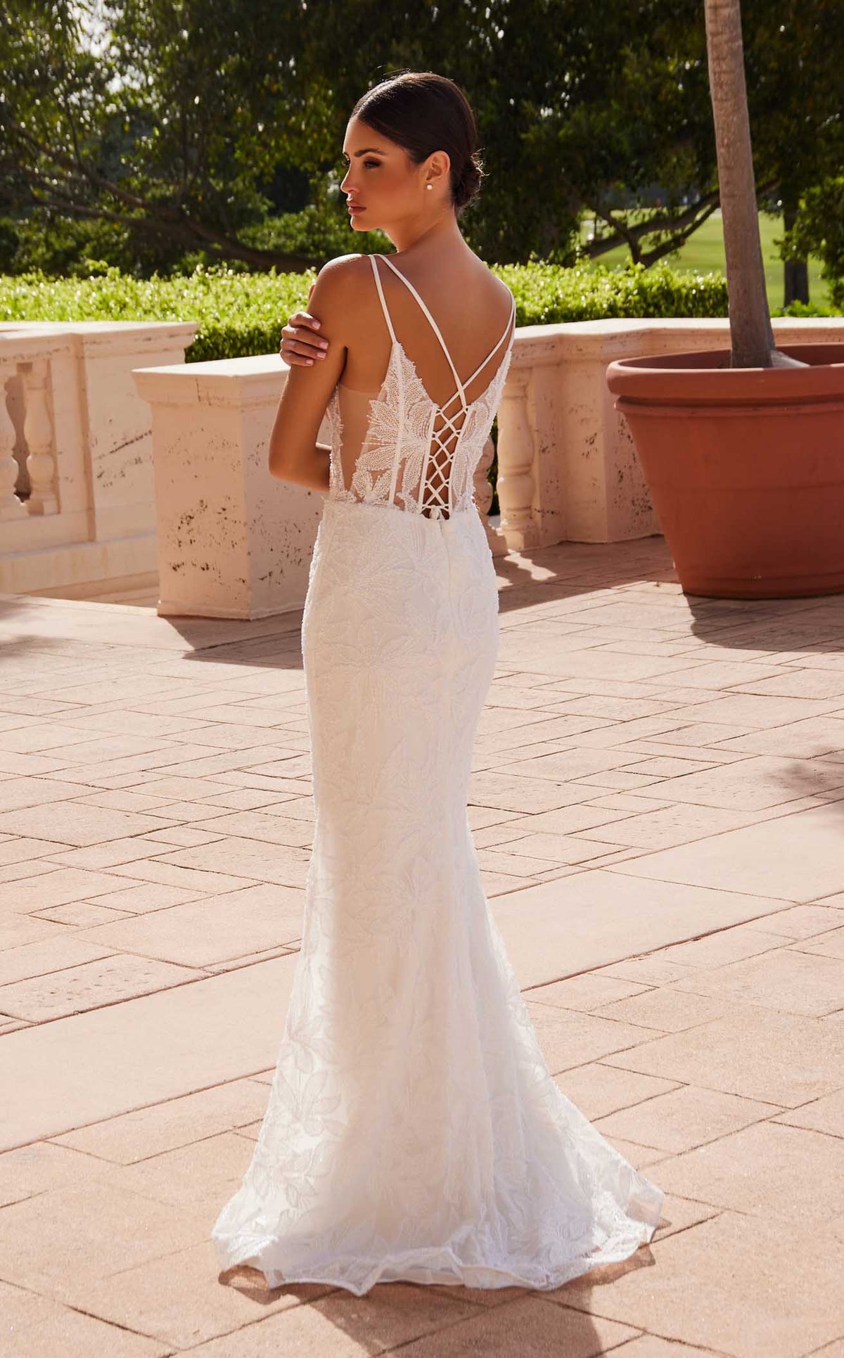 Nox Anabel C1628W Scoop Neck Jersey Column Long Wedding Dress