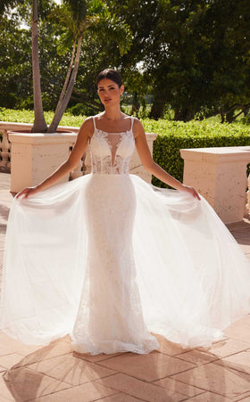Nox Anabel C1628W Scoop Neck Jersey Column Long Wedding Dress
