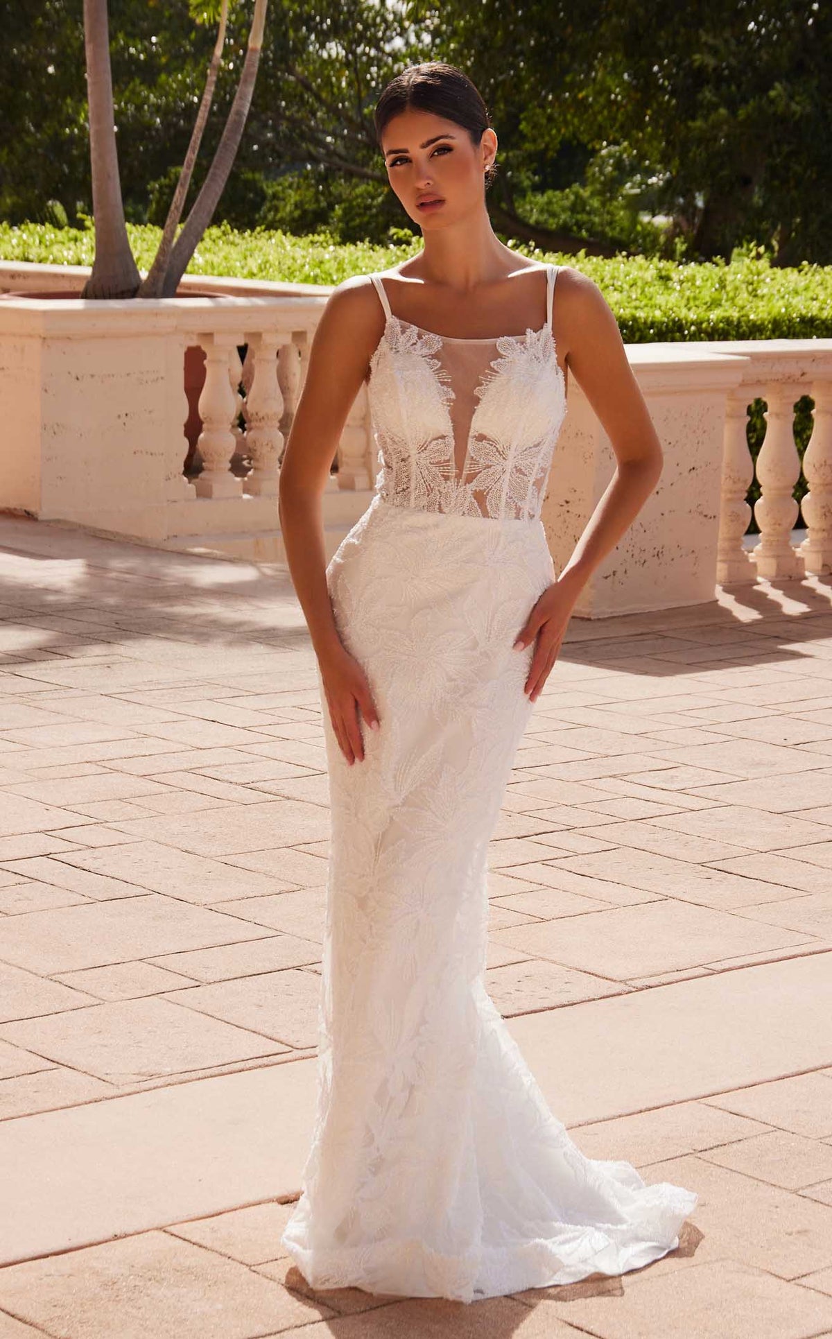 Nox Anabel C1628W Scoop Neck Jersey Column Long Wedding Dress