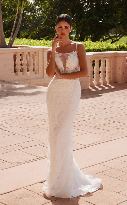Nox Anabel C1628W Scoop Neck Jersey Column Long Wedding Dress