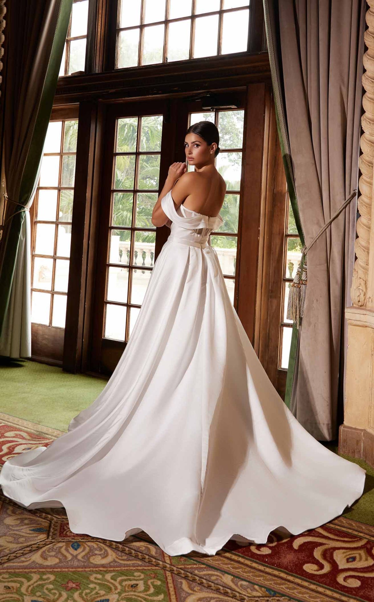 Nox Anabel JE1016 Off the Shoulder Satin A-Line Long Wedding Dress with Slit