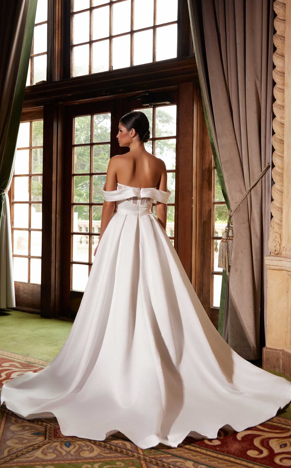 Nox Anabel JE1016 Off the Shoulder Satin A-Line Long Wedding Dress with Slit