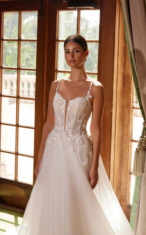 Nox Anabel JE1021 V-Neck Applique A-Line Long Wedding Dress