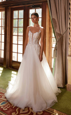 Nox Anabel JE1021 V-Neck Applique A-Line Long Wedding Dress