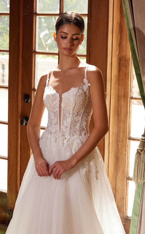 Nox Anabel JE1021 V-Neck Applique A-Line Long Wedding Dress