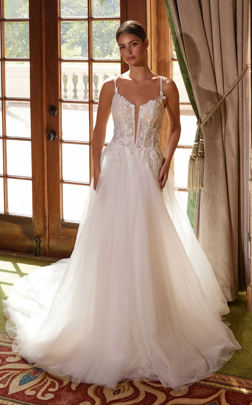Nox Anabel JE1021 V-Neck Applique A-Line Long Wedding Dress