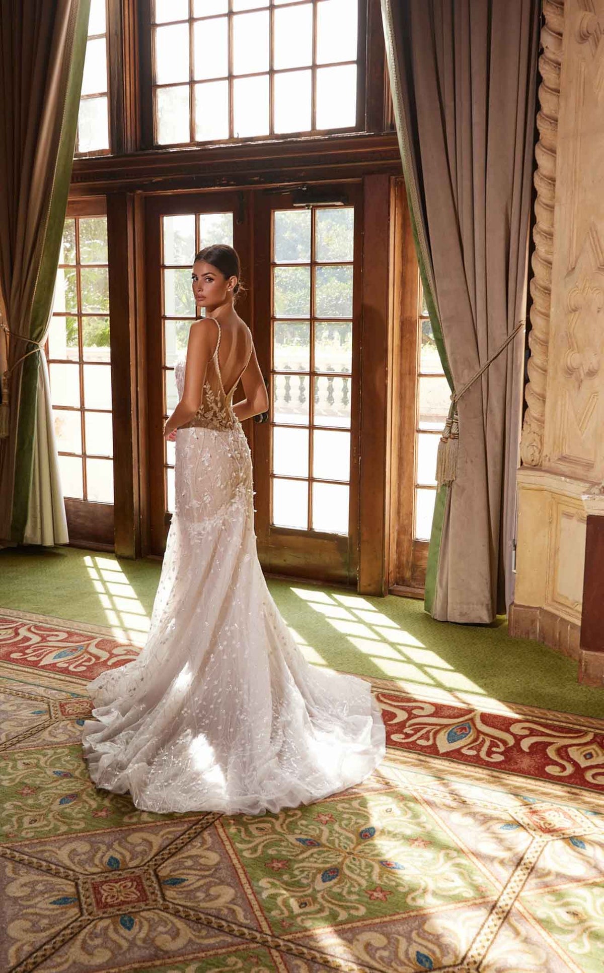 Nox Anabel JE1023L V-Neck Floral Applique Mermaid Long Wedding Dress with Train