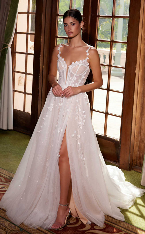 Nox Anabel JE1026L V-Neck Applique A-Line Long Corset Wedding Dress
