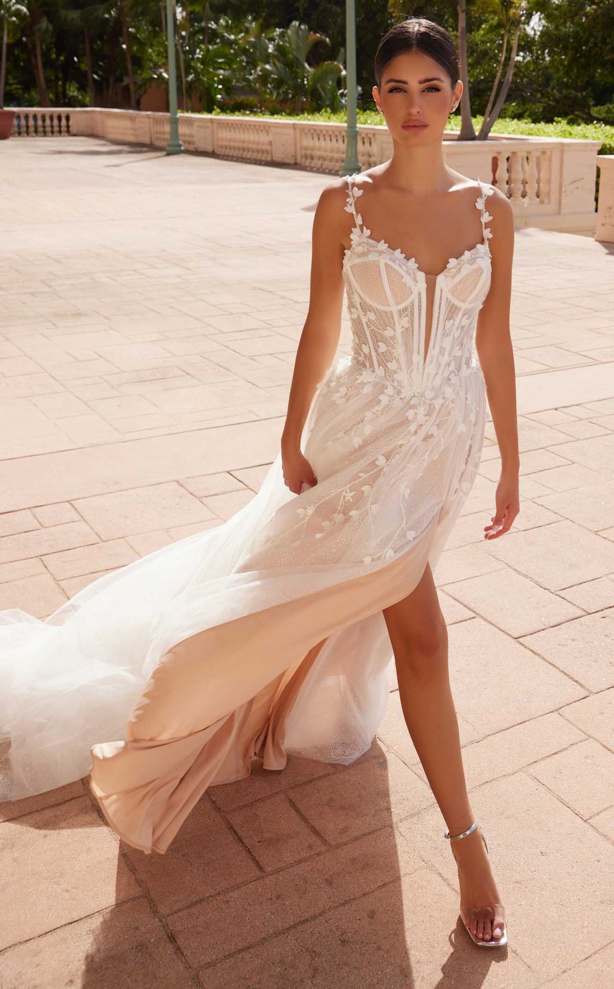 Nox Anabel JE1026L V-Neck Applique A-Line Long Corset Wedding Dress