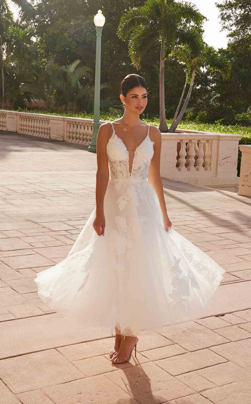 Nox Anabel JE1027 V-Neck Floral Applique A-Line Long Evening Gown