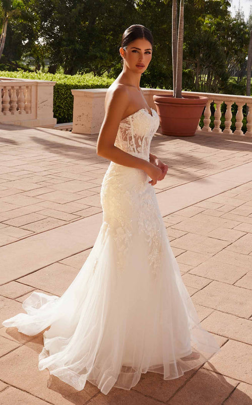 Nox Anabel JQ1038CL Strapless Tulle Column Long Wedding Dress