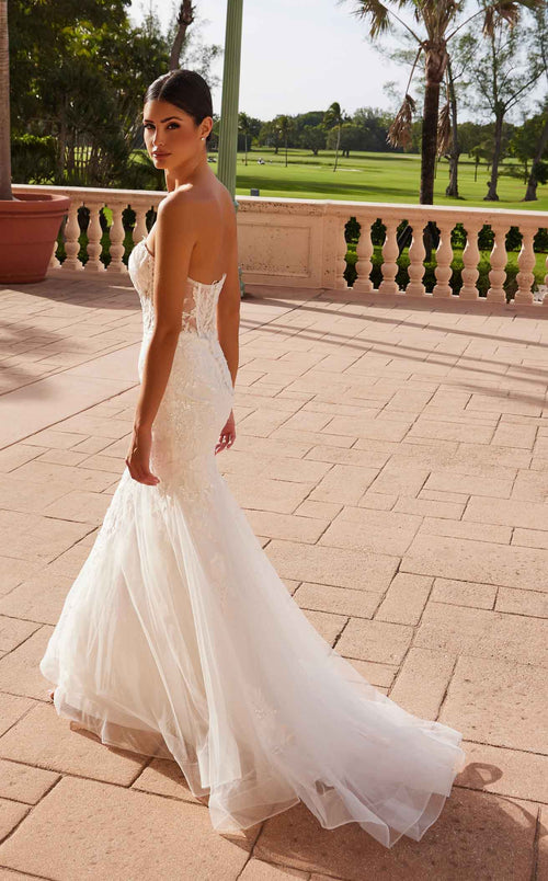 Nox Anabel JQ1038CL Strapless Tulle Column Long Wedding Dress