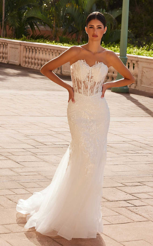 Nox Anabel JQ1038CL Strapless Tulle Column Long Wedding Dress