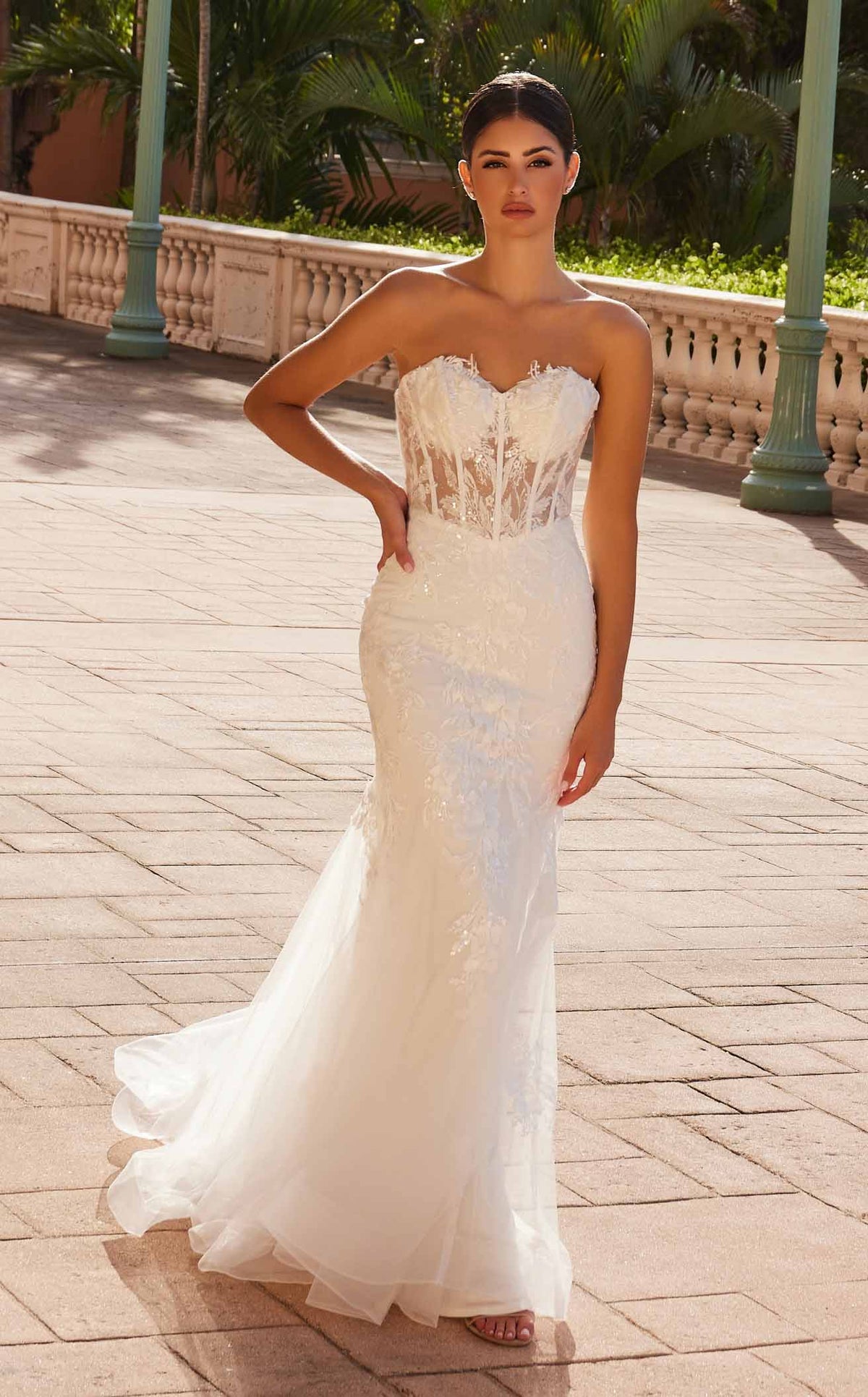 Nox Anabel JQ1038 Sweetheart Tulle Sheath Long Wedding Dress